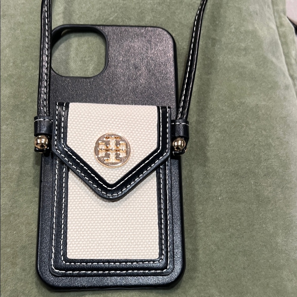 Elegant Black and Cream Tory Burch Phone Case with Strap - Picture 5 of 8